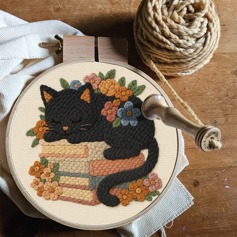 Sleeping Cat Punch Needle Kit - Helloween Decorative Craft | Diy Animal Artwork - image 8
