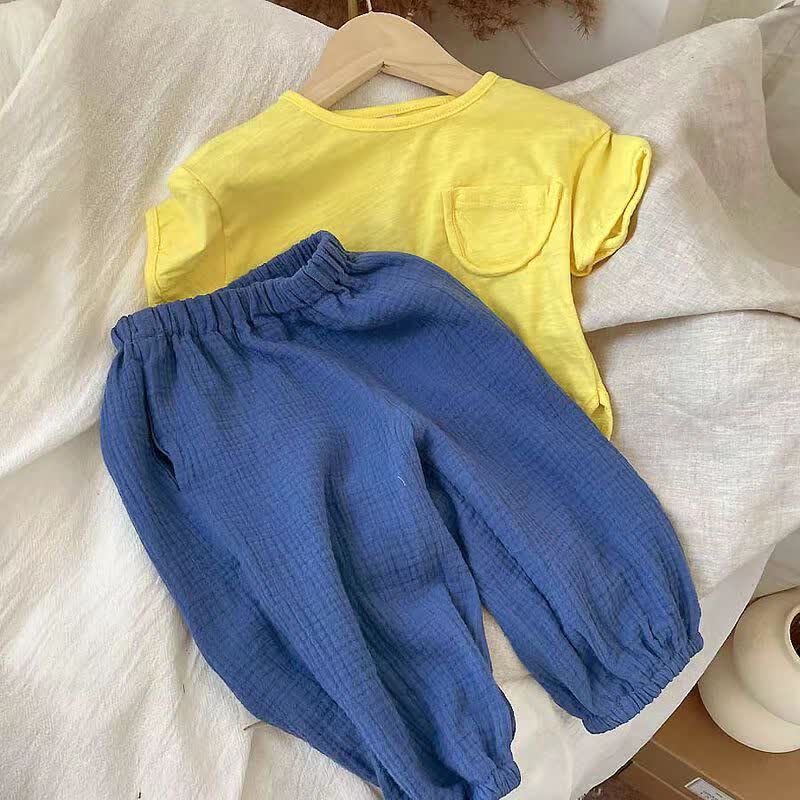 Toddler Gauze Solid Color Simple Pants - Blue - 10Y - image 12