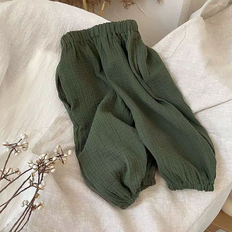 Toddler Gauze Solid Color Simple Pants - Green - 10Y - image 13