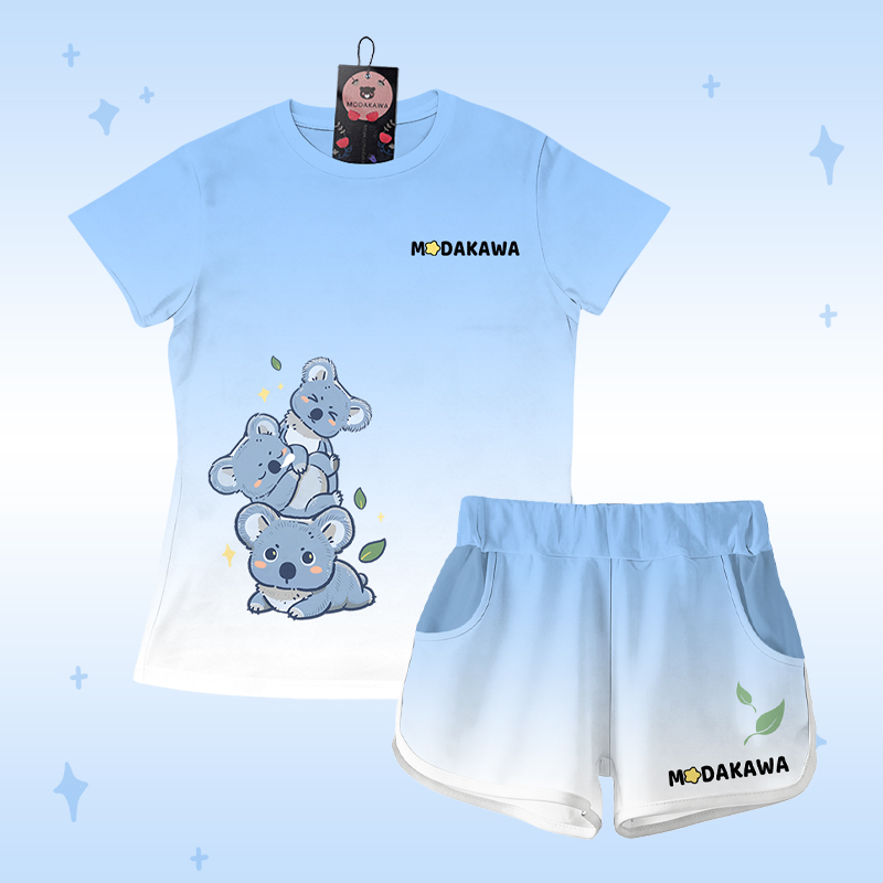 T-Shirt mit Koala-Farbverlauf, Shorts mit Buchstaben-Grafik von Modakawa (passendes Outfit) - Set B - 5XL - image 2