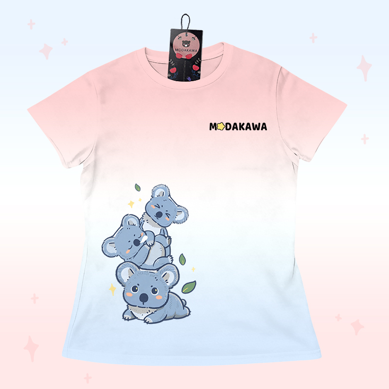 T-Shirt mit Koala-Farbverlauf, Shorts mit Buchstaben-Grafik von Modakawa (passendes Outfit) - Pink T-shirt - 5XL - image 4