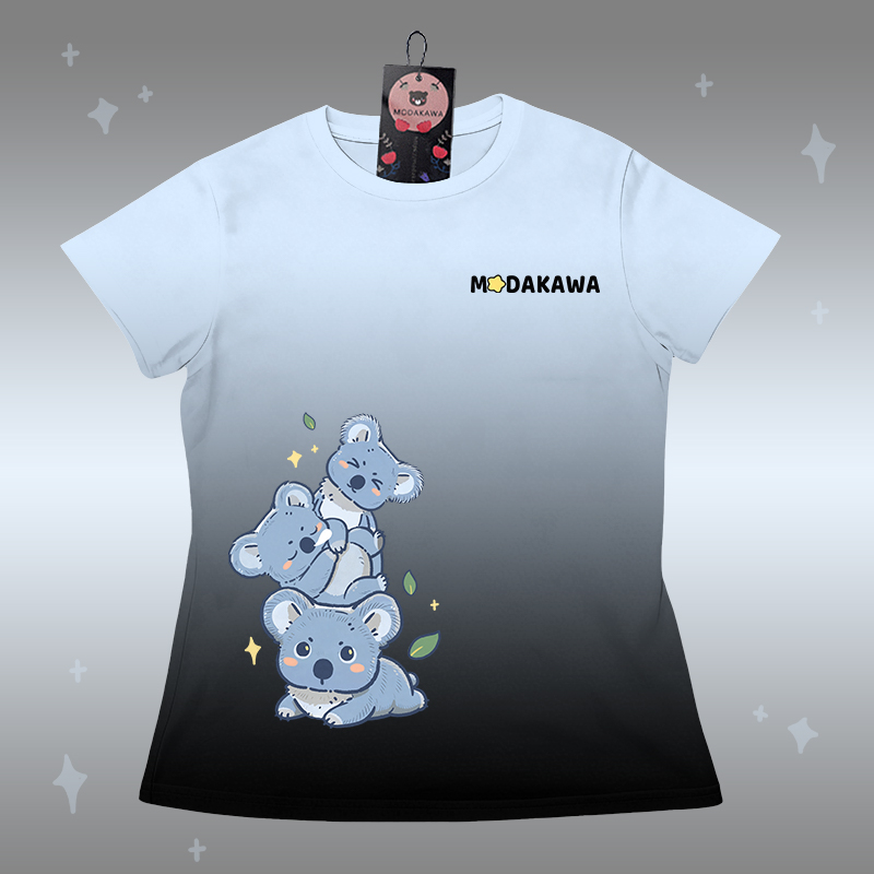 T-Shirt mit Koala-Farbverlauf, Shorts mit Buchstaben-Grafik von Modakawa (passendes Outfit) - Black T-shirt - 5XL - image 6