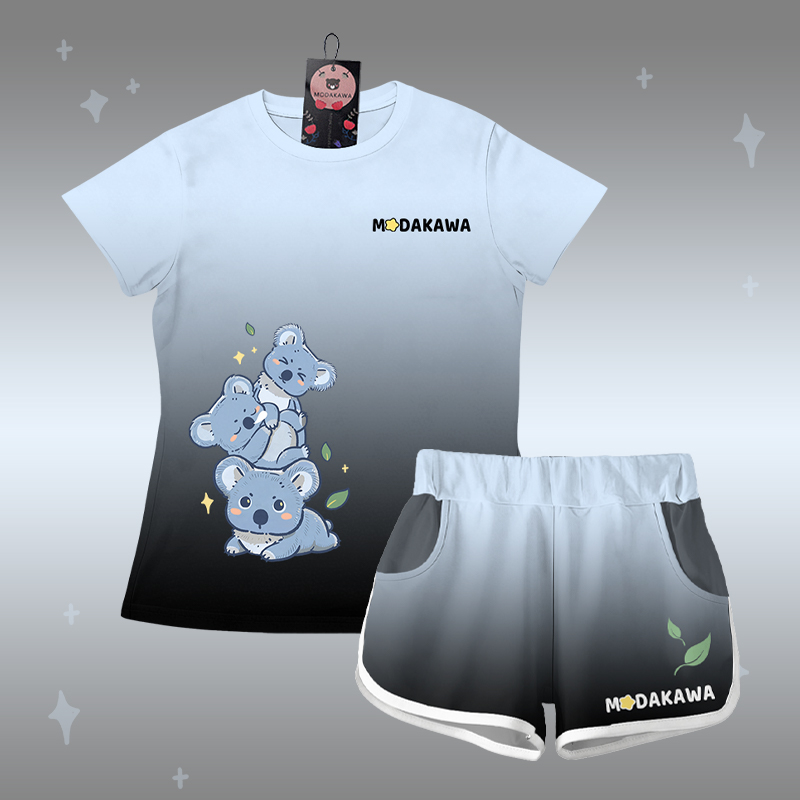 T-Shirt mit Koala-Farbverlauf, Shorts mit Buchstaben-Grafik von Modakawa (passendes Outfit) - Set C - 5XL - image 3