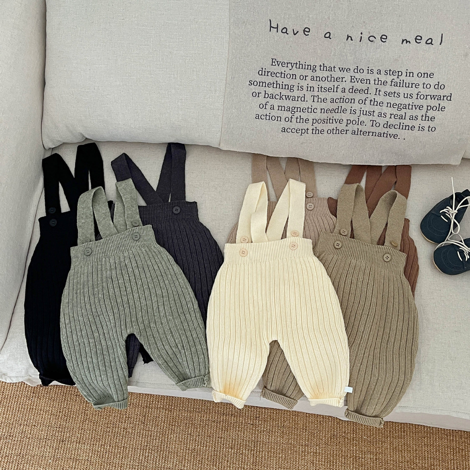 Baby Solid Color Knitted Overalls - image 1