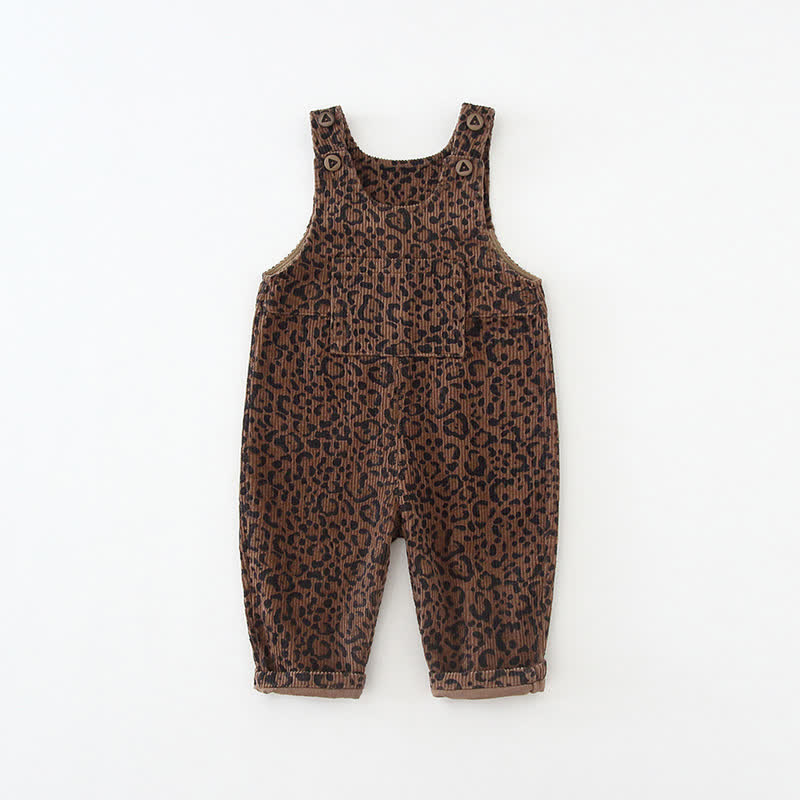 Toddler Leopard Print Brown Corduroy Overalls - image 3