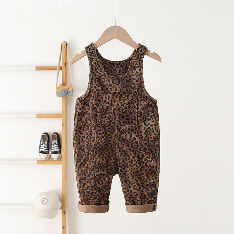 Toddler Leopard Print Brown Corduroy Overalls - Brown - 5-7T - image 1