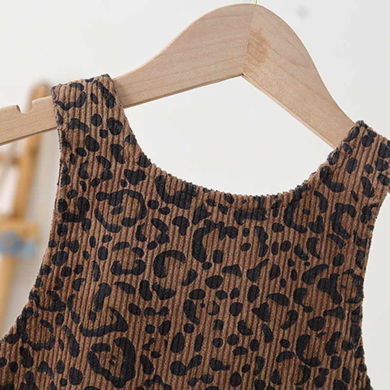 Toddler Leopard Print Brown Corduroy Overalls - image 5