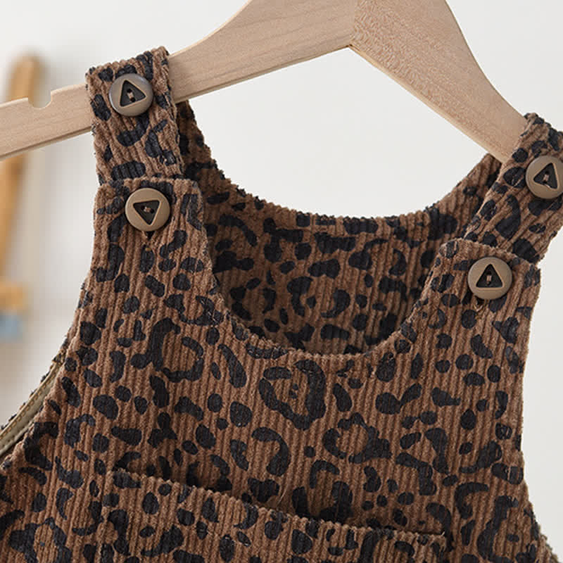 Toddler Leopard Print Brown Corduroy Overalls - image 4