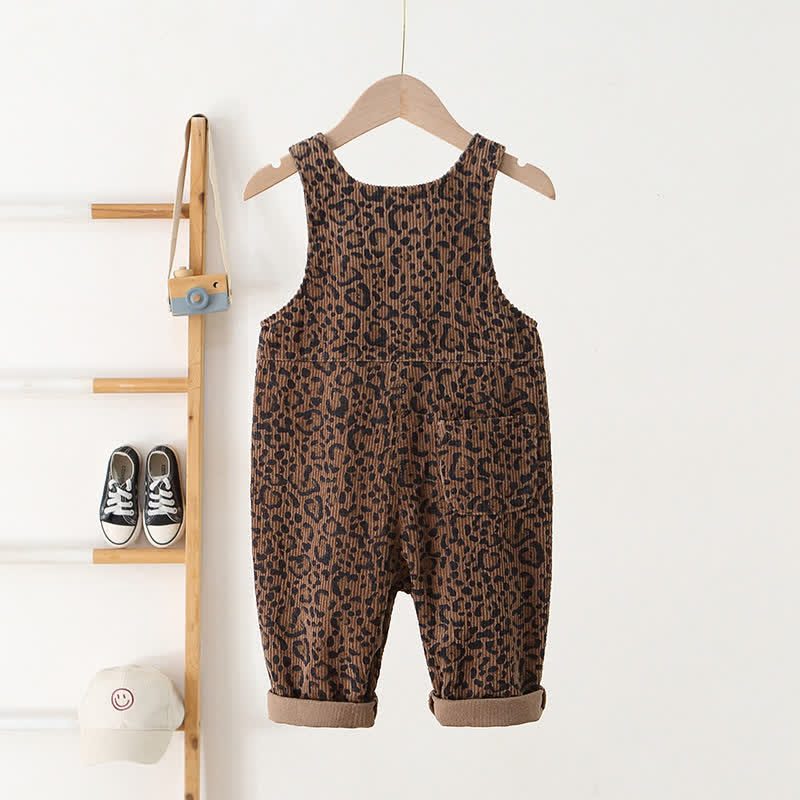 Toddler Leopard Print Brown Corduroy Overalls - image 2