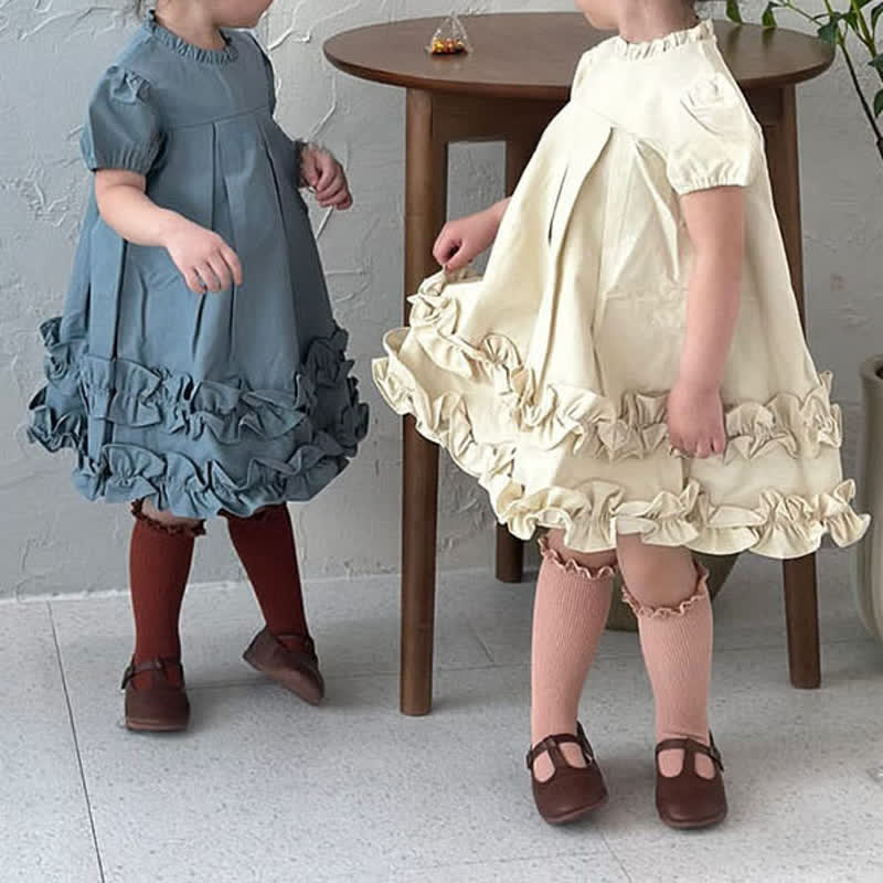 Toddler Pleated Lace Solid Color Vintage Dress - image 2