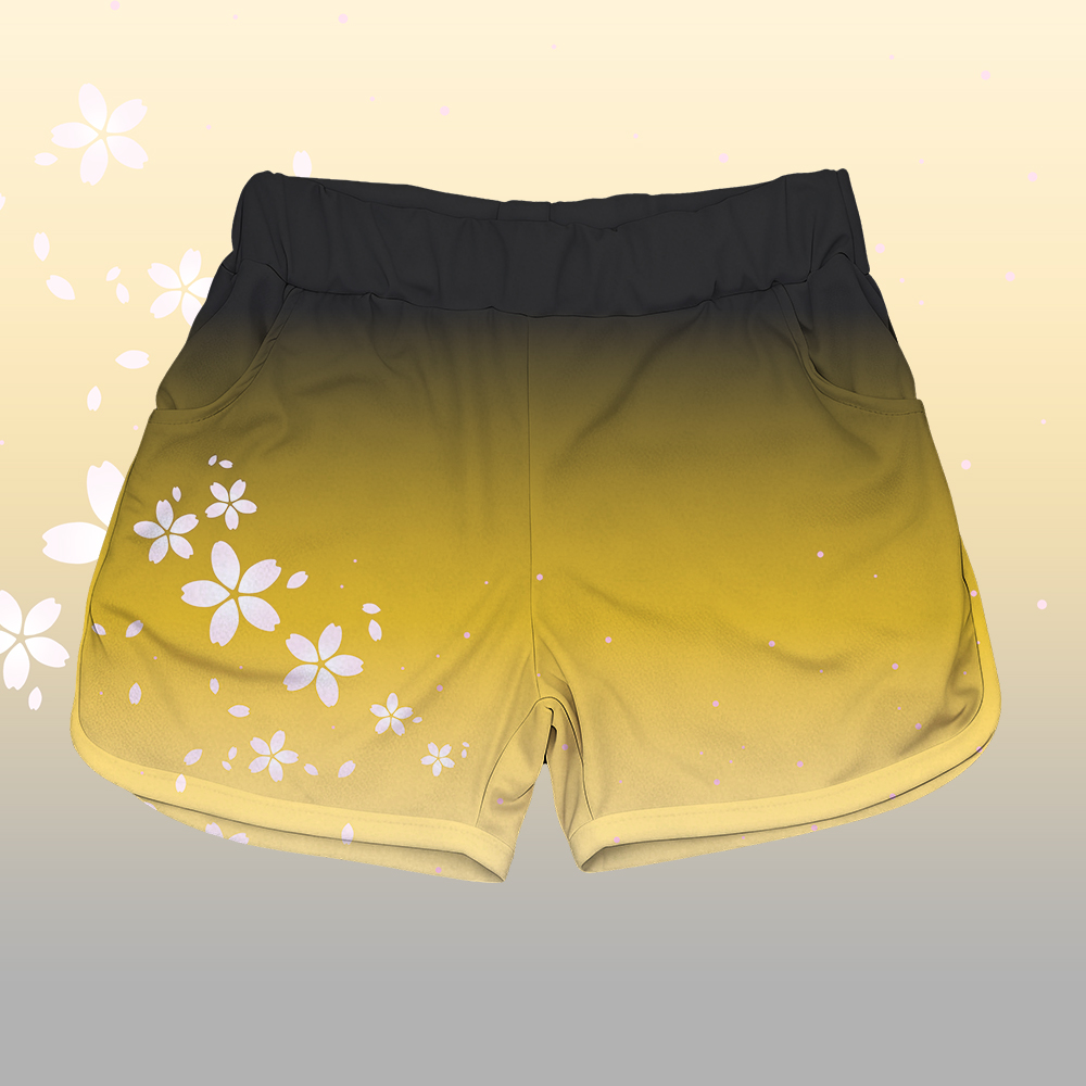 Sakura Katzen-Grafik T-Shirt aus 100 % Baumwolle, passende Shorts mit Farbverlauf und Modakawa-Outfit - Yellow & Black Shorts - 5XL - image 8