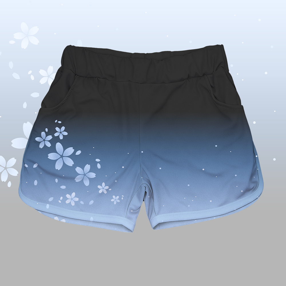 Sakura Katzen-Grafik T-Shirt aus 100 % Baumwolle, passende Shorts mit Farbverlauf und Modakawa-Outfit - Blue & Black Shorts - 5XL - image 7