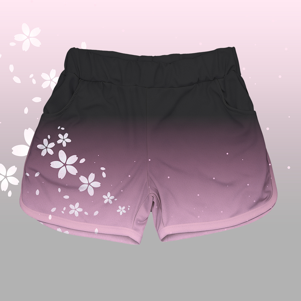 Sakura Katzen-Grafik T-Shirt aus 100 % Baumwolle, passende Shorts mit Farbverlauf und Modakawa-Outfit - Pink & Black Shorts - 5XL - image 9