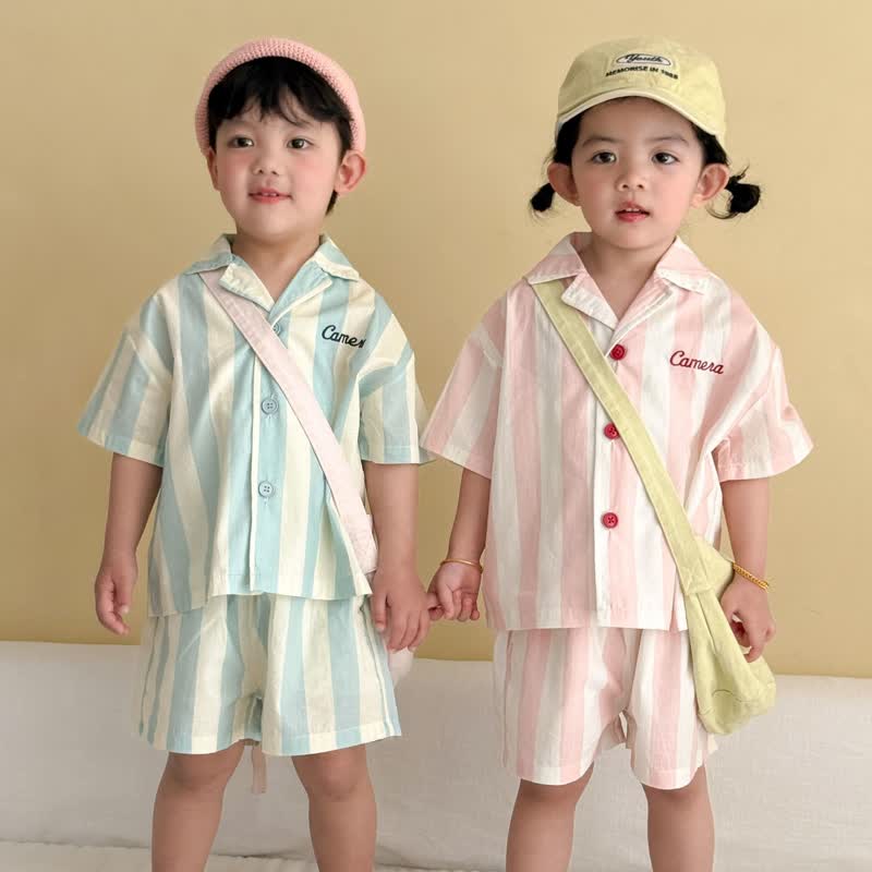 CAMERA幼児用キッズ ストライプ柄 コットンリネン カジュアルセット - image 1
