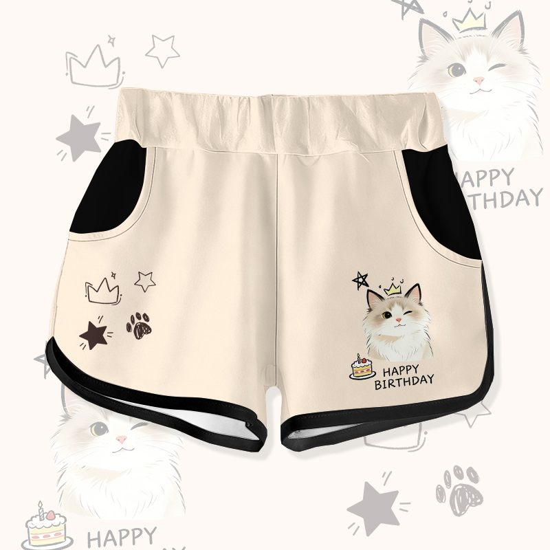 HAPPY zum Geburtstag, Wink Cat Cake Graphic Modakawa Shorts - Apricot - 5XL - image 4