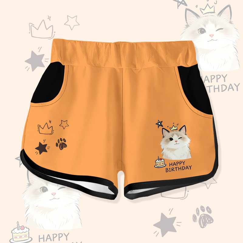 HAPPY zum Geburtstag, Wink Cat Cake Graphic Modakawa Shorts - Orange - 5XL - image 2