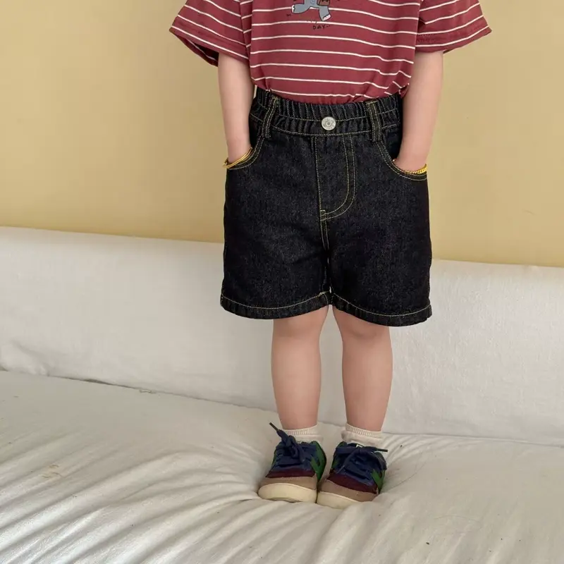 幼児・子供用 無地 ゴムウエスト デニムショートパンツ - 黒 - 10-11歳 - image 3