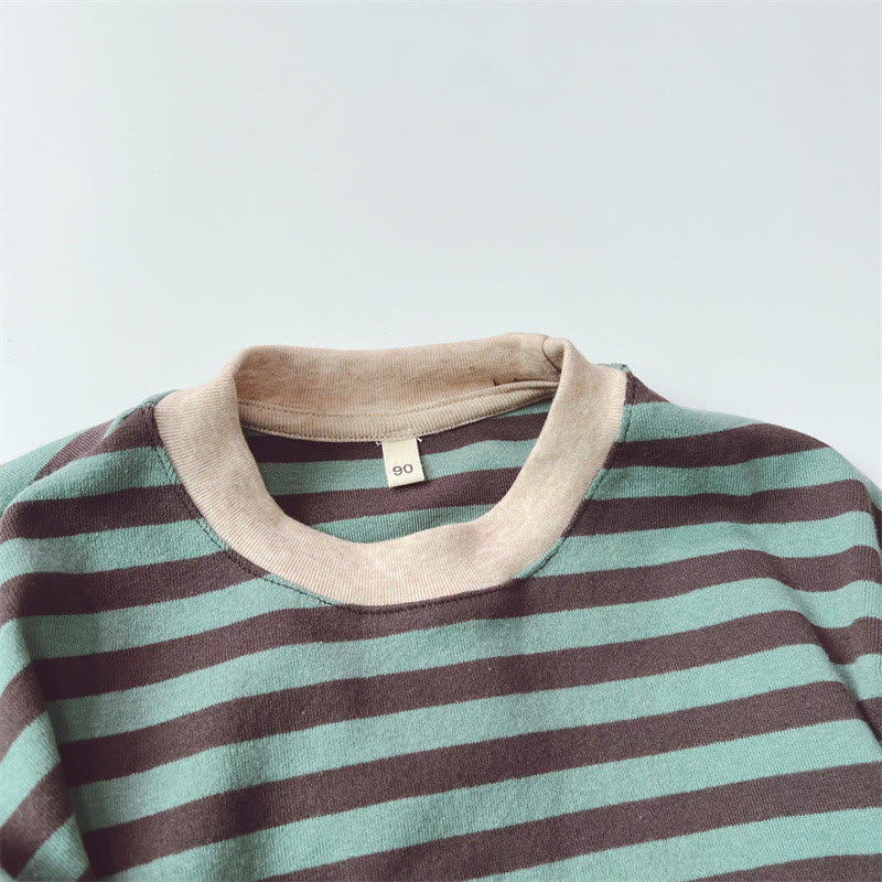 Toddler Casual Striped Side Round Neck T-shirt - Green - 9-11T - image 9