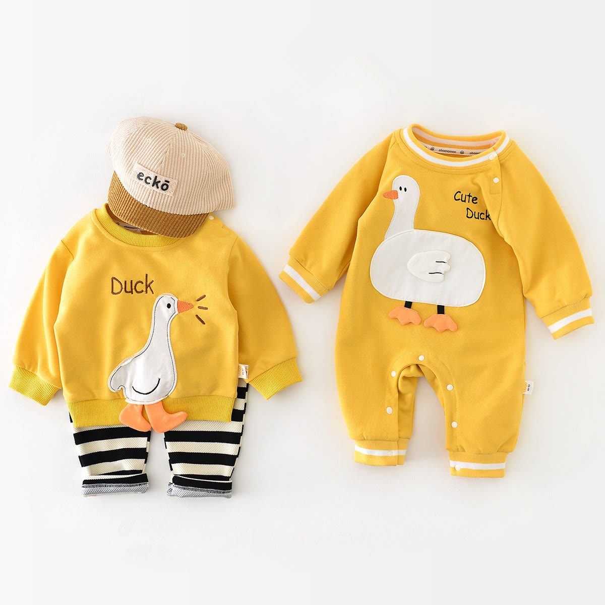  CUTE DUCK Baby Yellow Sweatshirt Romper - image 1