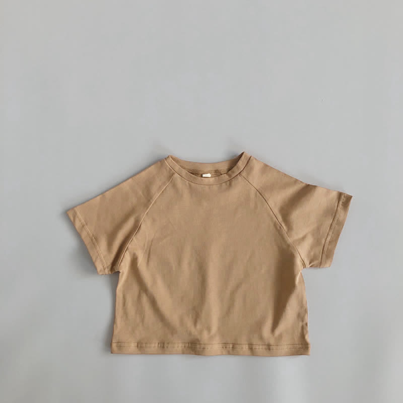Toddler Retro Solid Color Loose T-shirt - Khaki - 7-9T - image 3