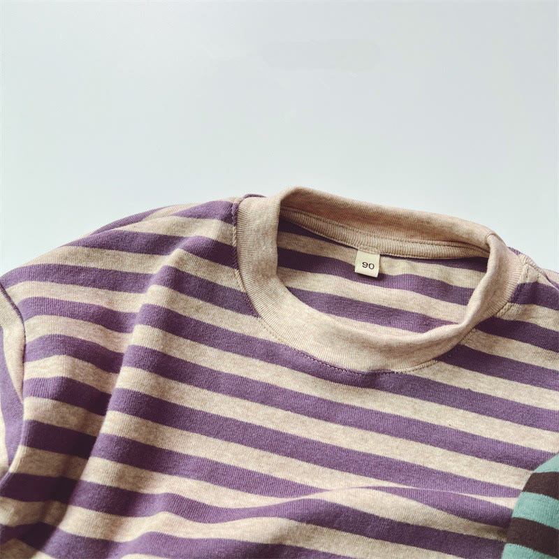 Toddler Casual Striped Side Round Neck T-shirt - Purple - 9-11T - image 7